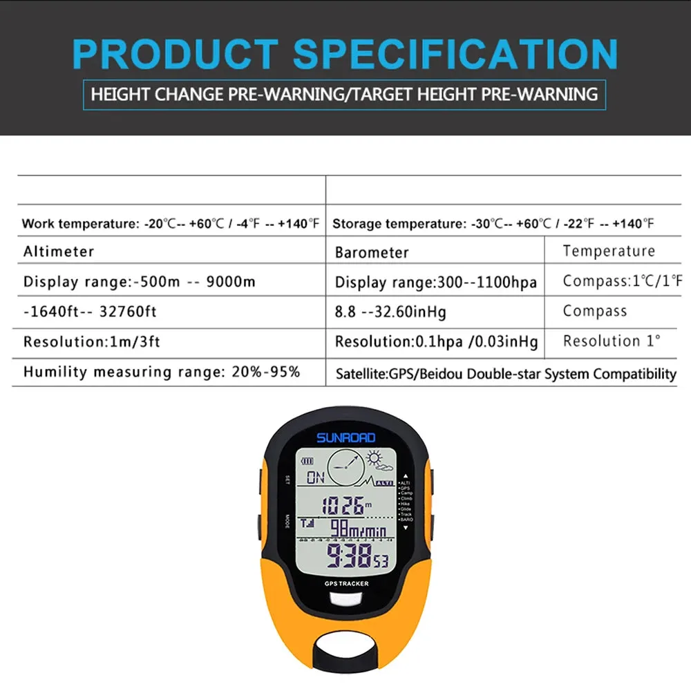 Handheld GPS Navigation Receiver - Portable Digital Altimeter, Barometer, Compass Locator for Outdoor Camping, Hiking, Fishing