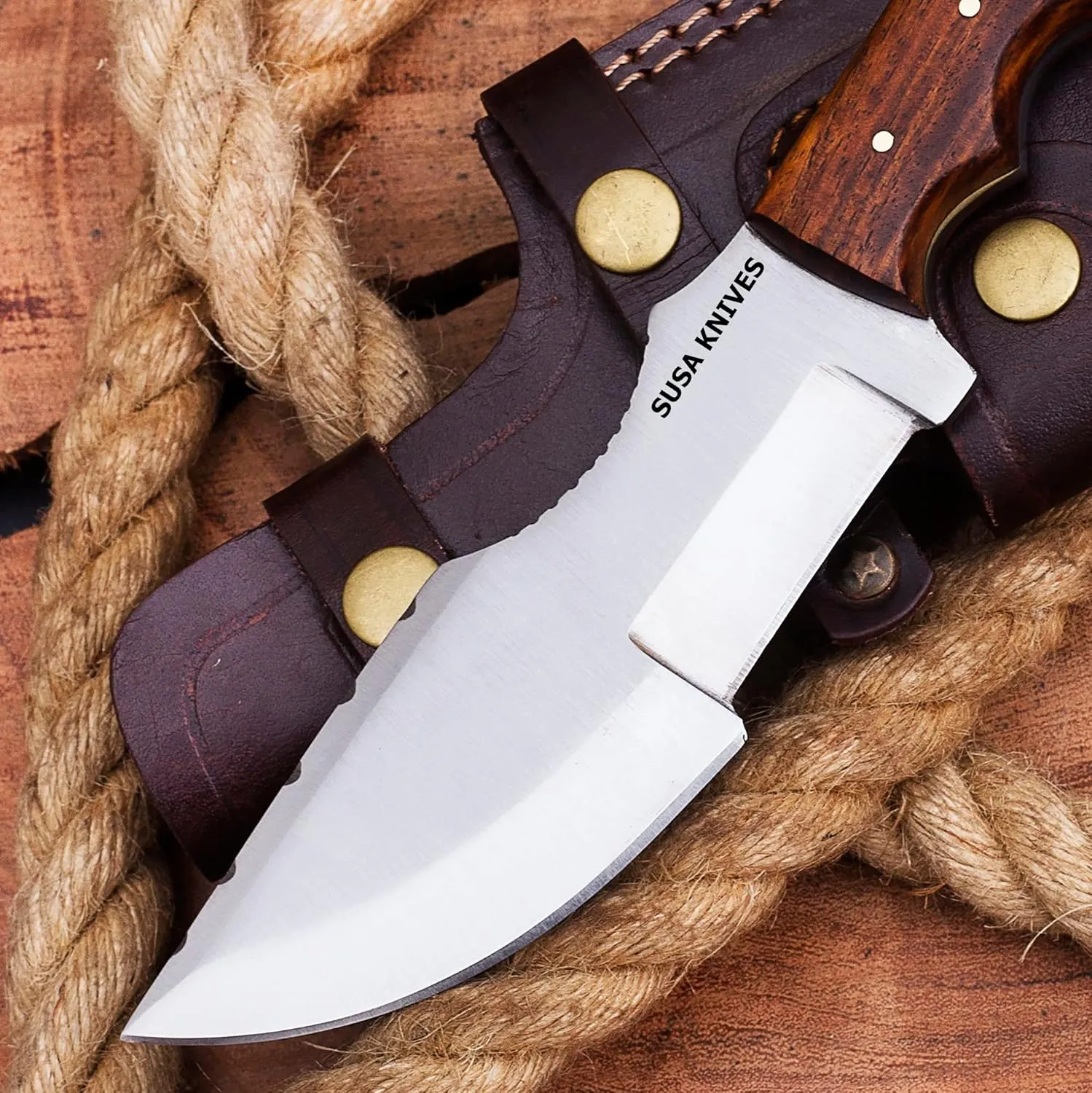 Handmade D2 Steel Tracker Knife with Micarta Handle- Survival Knife - Camping Knife - Black Tactical Knife - Hunting Knife with Sheath Horizontal Carry Fixed Blade Knife (ROSE WOOD)