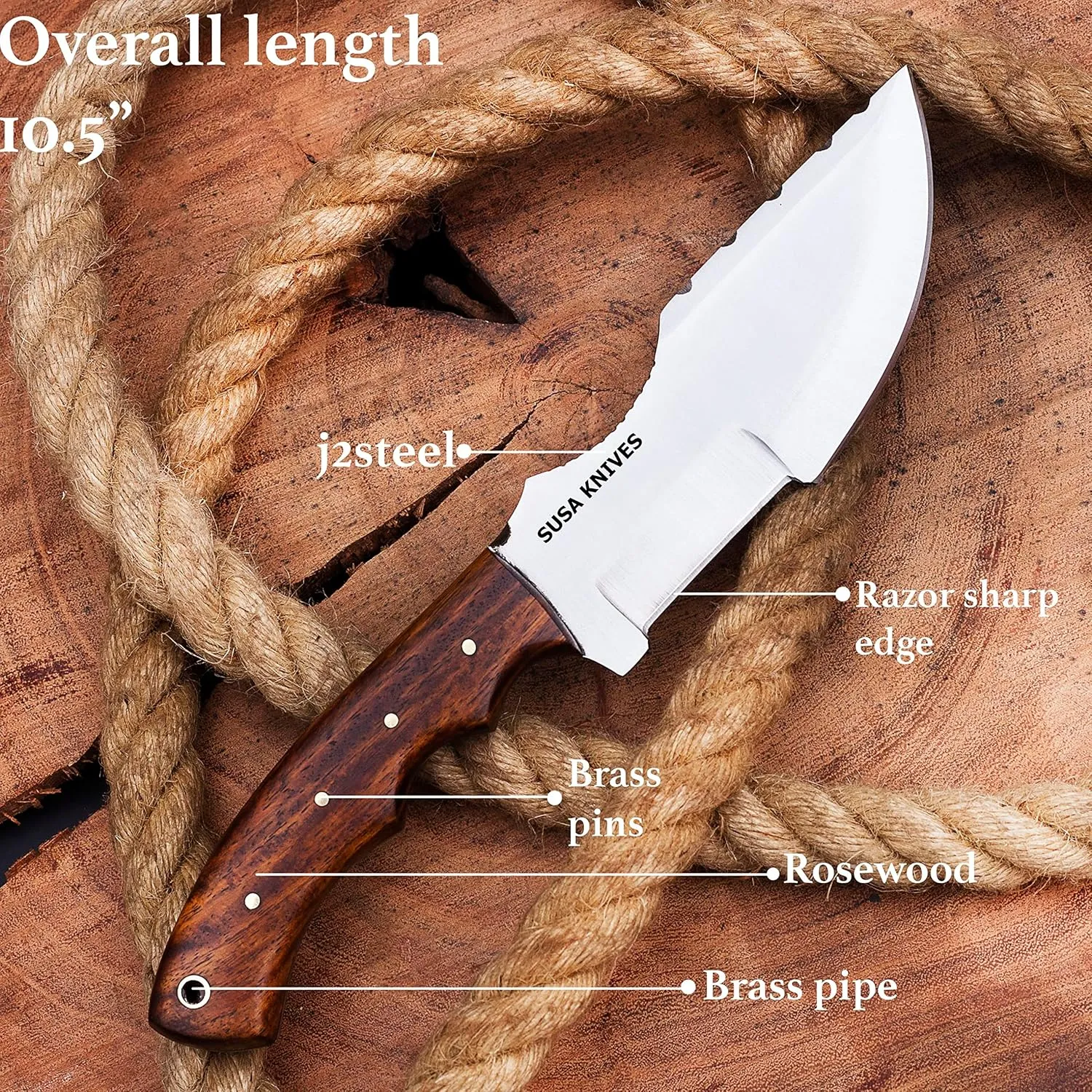 Handmade D2 Steel Tracker Knife with Micarta Handle- Survival Knife - Camping Knife - Black Tactical Knife - Hunting Knife with Sheath Horizontal Carry Fixed Blade Knife (ROSE WOOD)