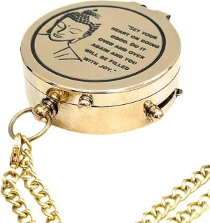 Handmade Shiny Brass Open Pocket Compass with Buddha Saying Engraved – Magnetic Vintage Navigational Instrument for Divine Love and Spiritual Guidance