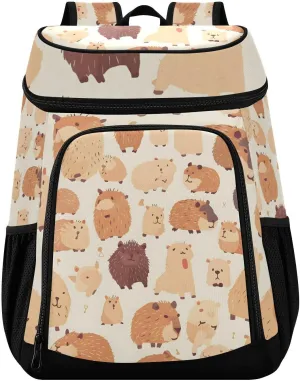 Happy Capybara Yellow Cooler Backpack Cooler Insulated Leak Proof Lunch Backpack 36 Cans Waterproof Soft for Men Women Picnic Hiking Camping Beach
