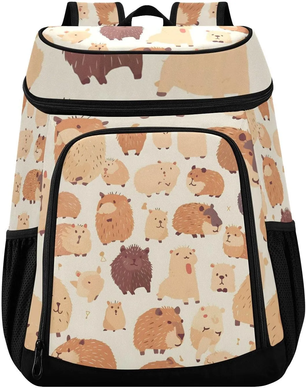 Happy Capybara Yellow Cooler Backpack Cooler Insulated Leak Proof Lunch Backpack 36 Cans Waterproof Soft for Men Women Picnic Hiking Camping Beach