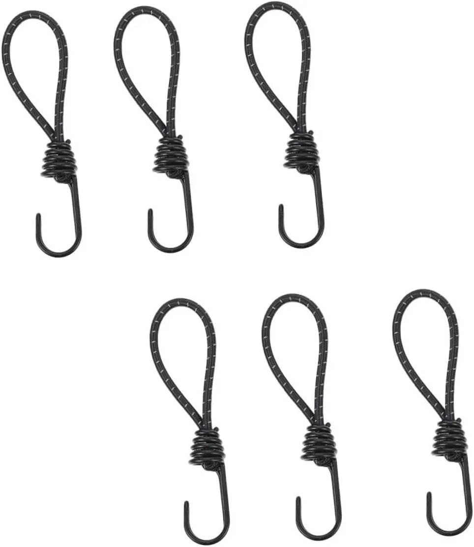 Happyyami 6pcs Hook Drawstring Black Hooks for Hanging Salt Cellar Tarp Clamp Waterproof Tarp Fixed Rope with Hook Outdoor Awning Bungee Rope with Buckle Truck Paint Fastener Rubber Tent