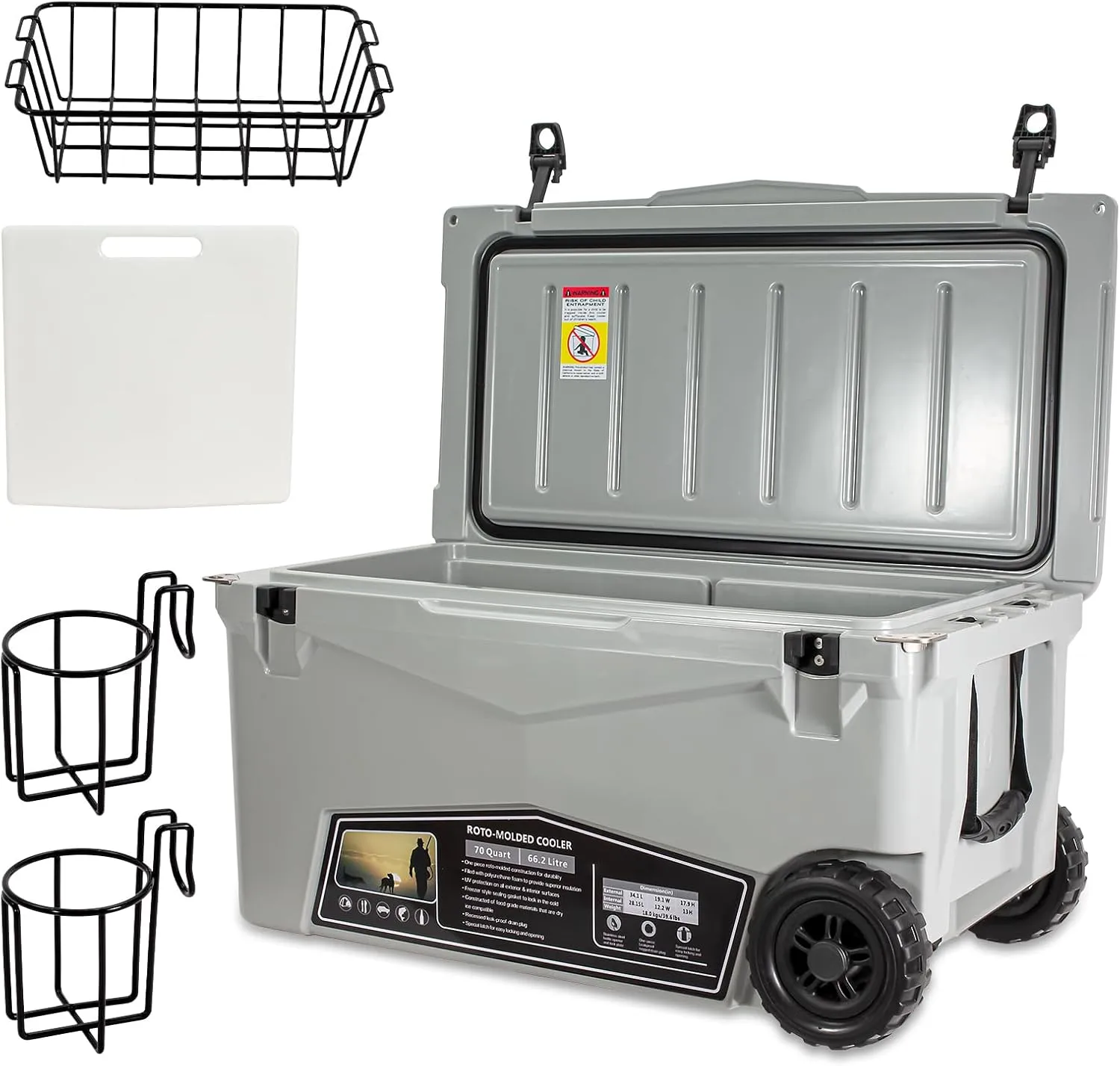 Hard Portable Insulated Cooler with Detachable Handle Heavy Duty for Camping, Fishing,Tailgating, Beach, Picnic, Boating, Sports