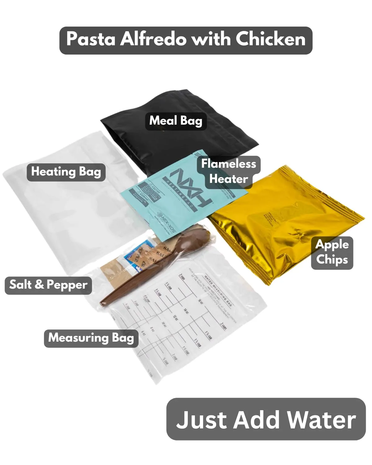 Heaven's Harvest Self-Heating Emergency Meal Kit (10 Year Shelf Life) — Tastier than MRE Meals & Ready-To-Eat in Minutes! Just add water to activate the “cooking” process. (Pasta Alfredo) (Single)