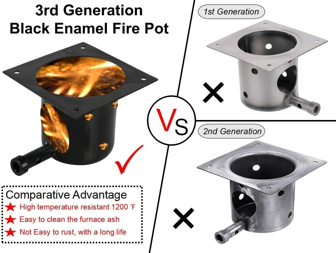 Heavy Black Enamel Fire Pot and Hot Rod Ignitor Kit Replacement Parts for Traeger and Pit boss and Camp Chef Pellet Grill (Enamel Fire Pot and Hot Rod)