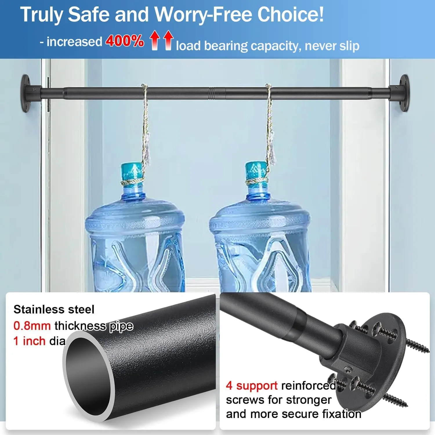 Heavy Duty Shower Curtain Rod - 28 to 48" Fixed Shower Curtain Rod Wall Mounted - Adjustable Extendable Rustproof for Bathroom,Closet,Doorway,Window - Matte Black 2 Pack