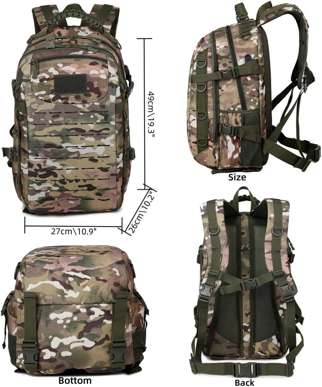 Heavy duty zipper military backpack Outdoor Tactical Backpack，Nylon canvas Knapsack，hiking camping travel Backpack， 3-day backpack，water resistant (CP)