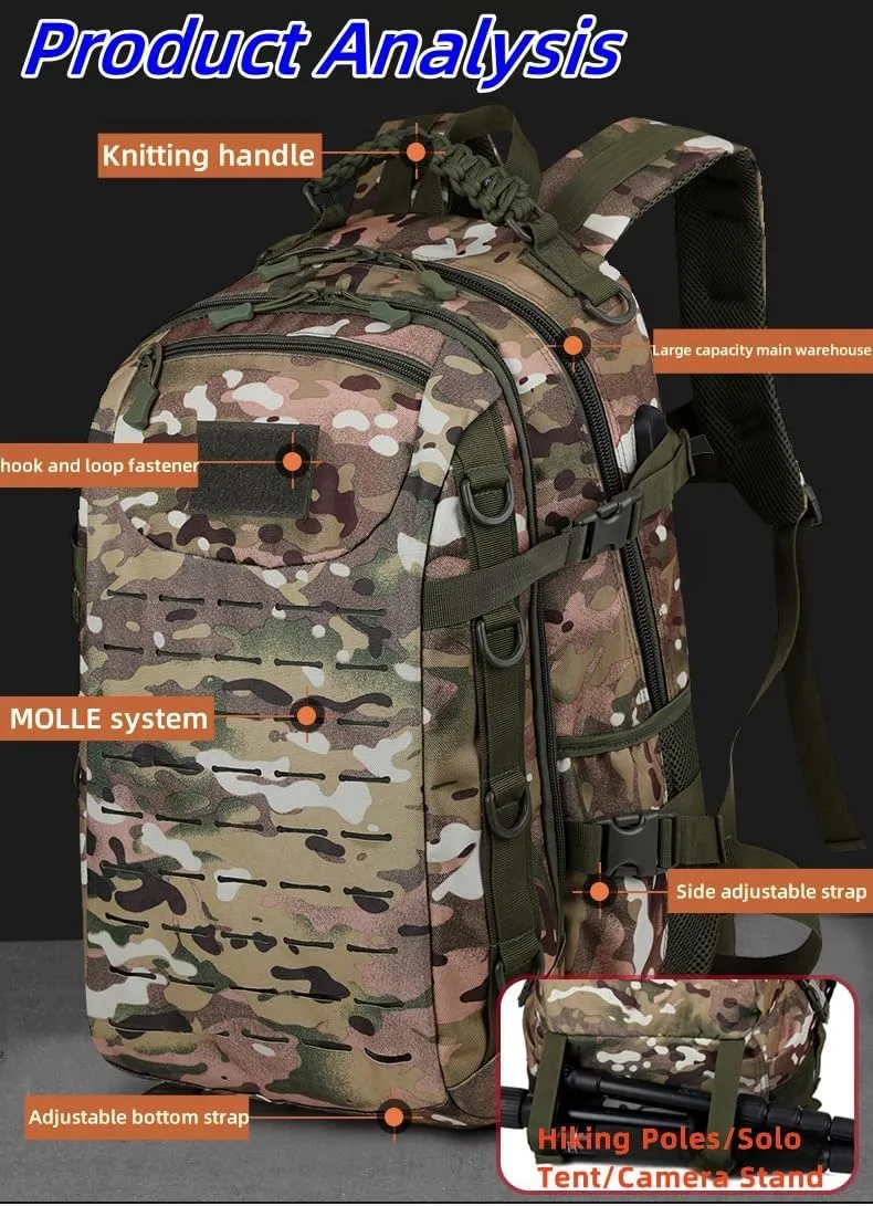 Heavy duty zipper military backpack Outdoor Tactical Backpack，Nylon canvas Knapsack，hiking camping travel Backpack， 3-day backpack，water resistant (CP)