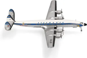 Herpa 573030 Airplane Lufthansa Lockheed L-1649A Super Star-delivery Scheme, Miniature at 1:200 Scale, Collector's Item, Model Without Stand, Metal, Color: White