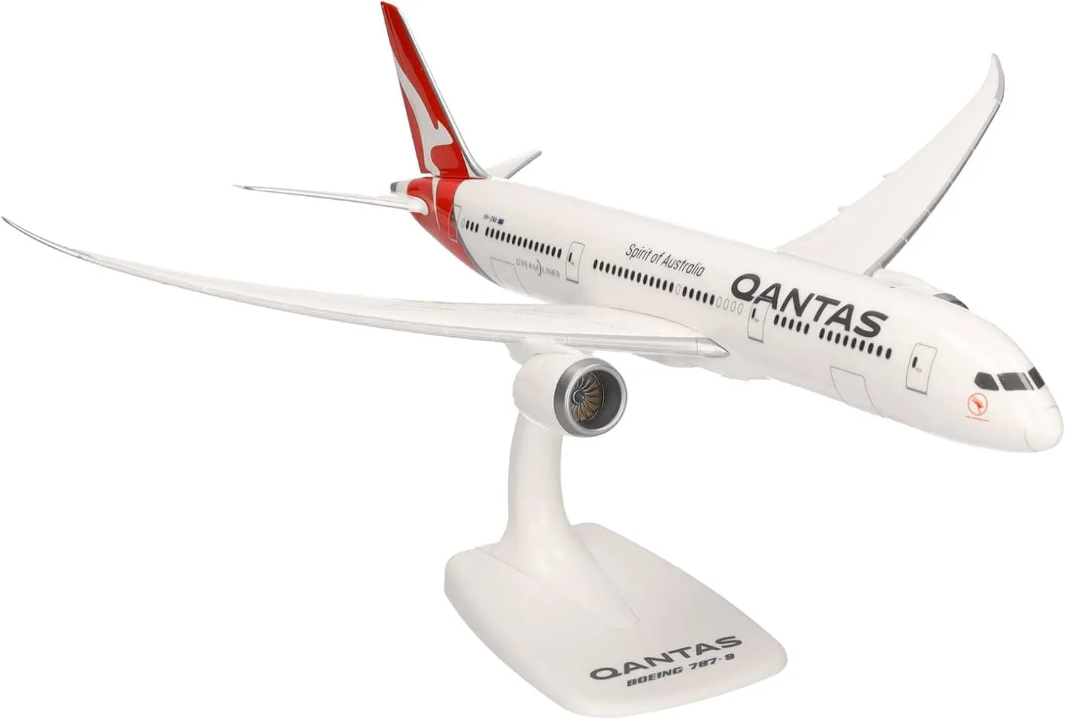 Herpa Snap-fit Airplane Model Boeing 787-9 Dreamliner Qantas on Scale of 1:200, Plastic Miniature with pedastal, Model Building, Collectors Edition