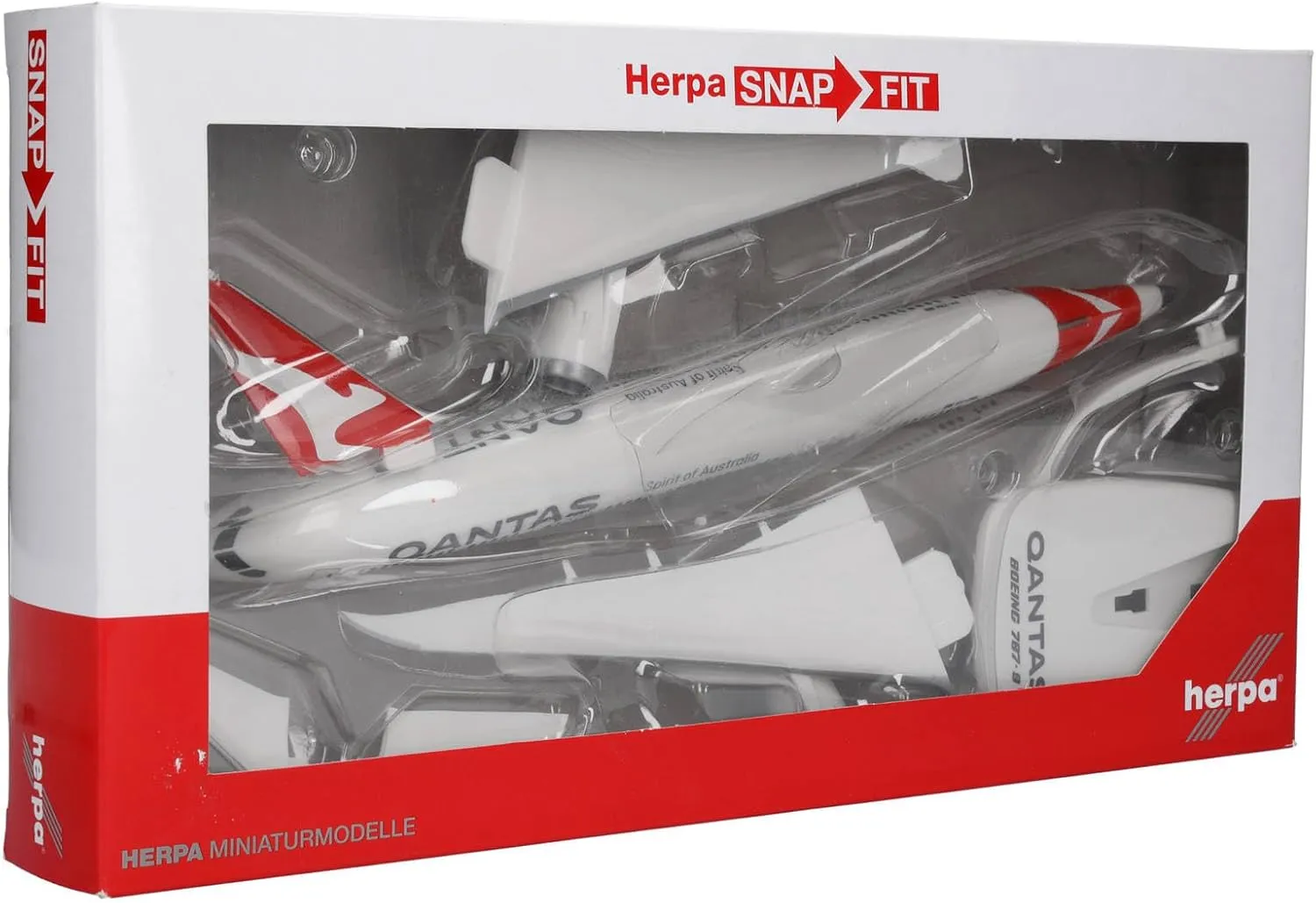 Herpa Snap-fit Airplane Model Boeing 787-9 Dreamliner Qantas on Scale of 1:200, Plastic Miniature with pedastal, Model Building, Collectors Edition
