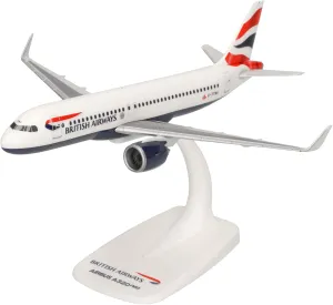 Herpa Snap-Fit Model Airplane Airbus A320neo British Airways, Airplane, Miniature in Scale 1:200, Collector's Item, Model with Stand, Plastic