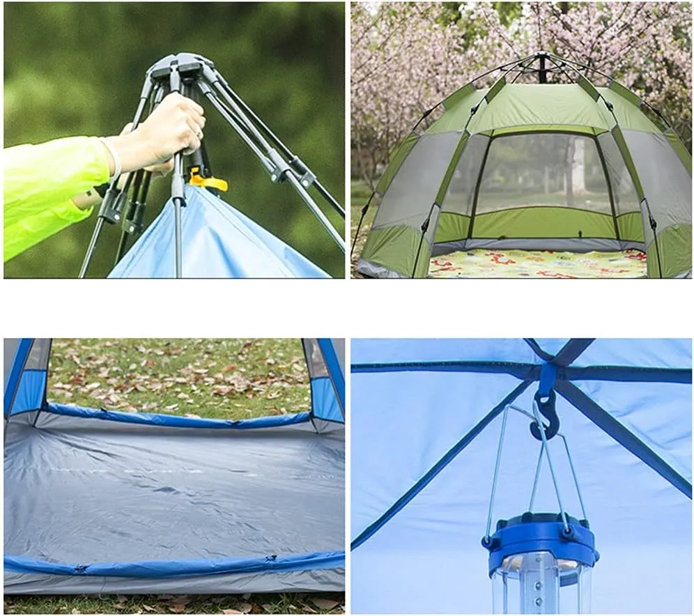 Hexagonal Tent Automatic Opening Pop Up Tent Outdoor Camping Tent Double Layer Portable Lightweight Backpack Tent Perfect for Camping (Blue 3~5 Person) (Blue 3~5 Person)