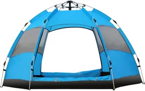 Hexagonal Tent Automatic Opening Pop Up Tent Outdoor Camping Tent Double Layer Portable Lightweight Backpack Tent Perfect for Camping (Blue 3~5 Person) (Blue 3~5 Person)