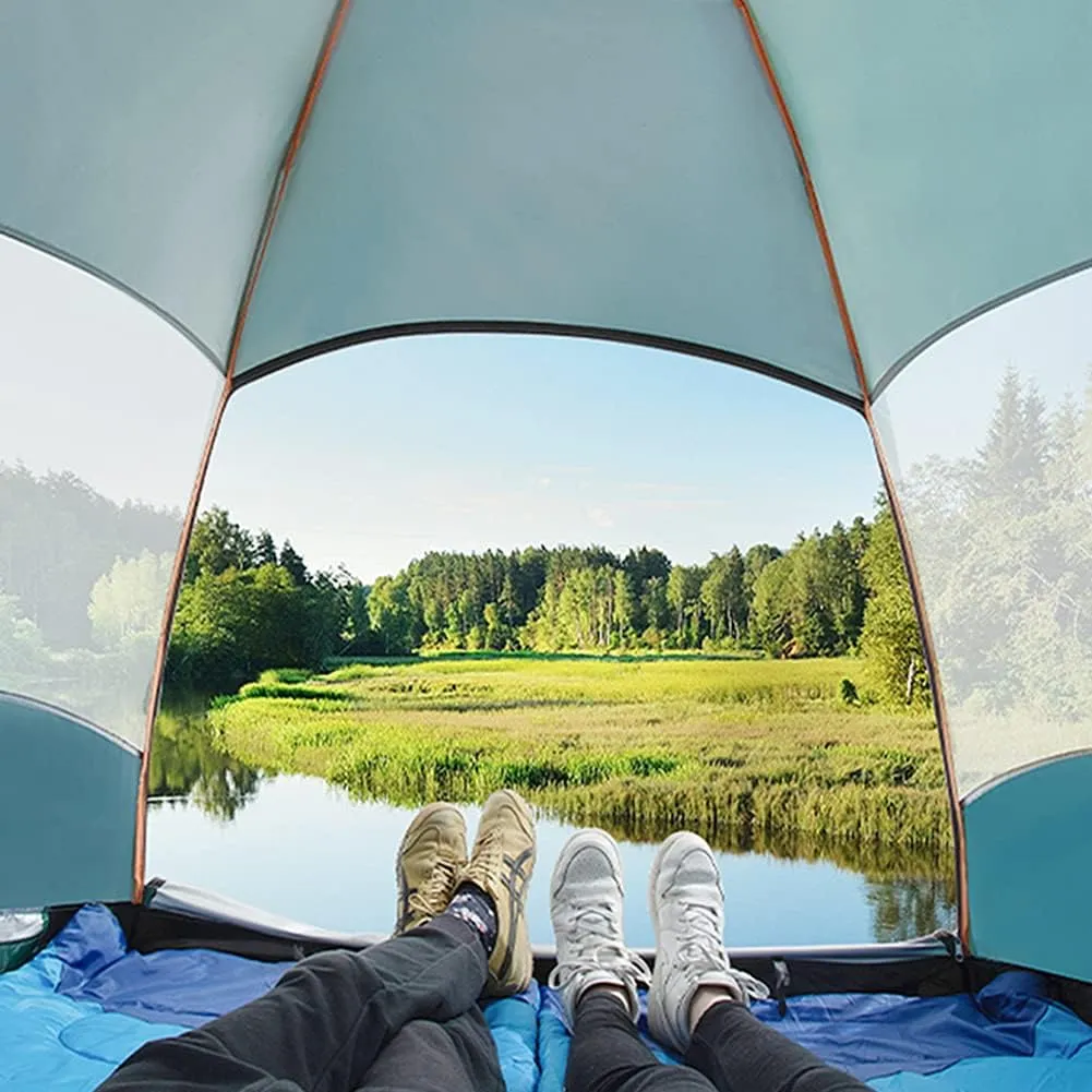 Hexagonal Tent Automatic Opening Pop Up Tent Outdoor Camping Tent Double Layer Portable Lightweight Backpack Tent Sunshade Shelter Beach Tent, 3~5 person, Orange