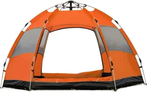 Hexagonal Tent Automatic Opening Pop Up Tent Outdoor Camping Tent Double Layer Portable Lightweight Backpack Tent Sunshade Shelter Beach Tent, 3~5 person, Orange