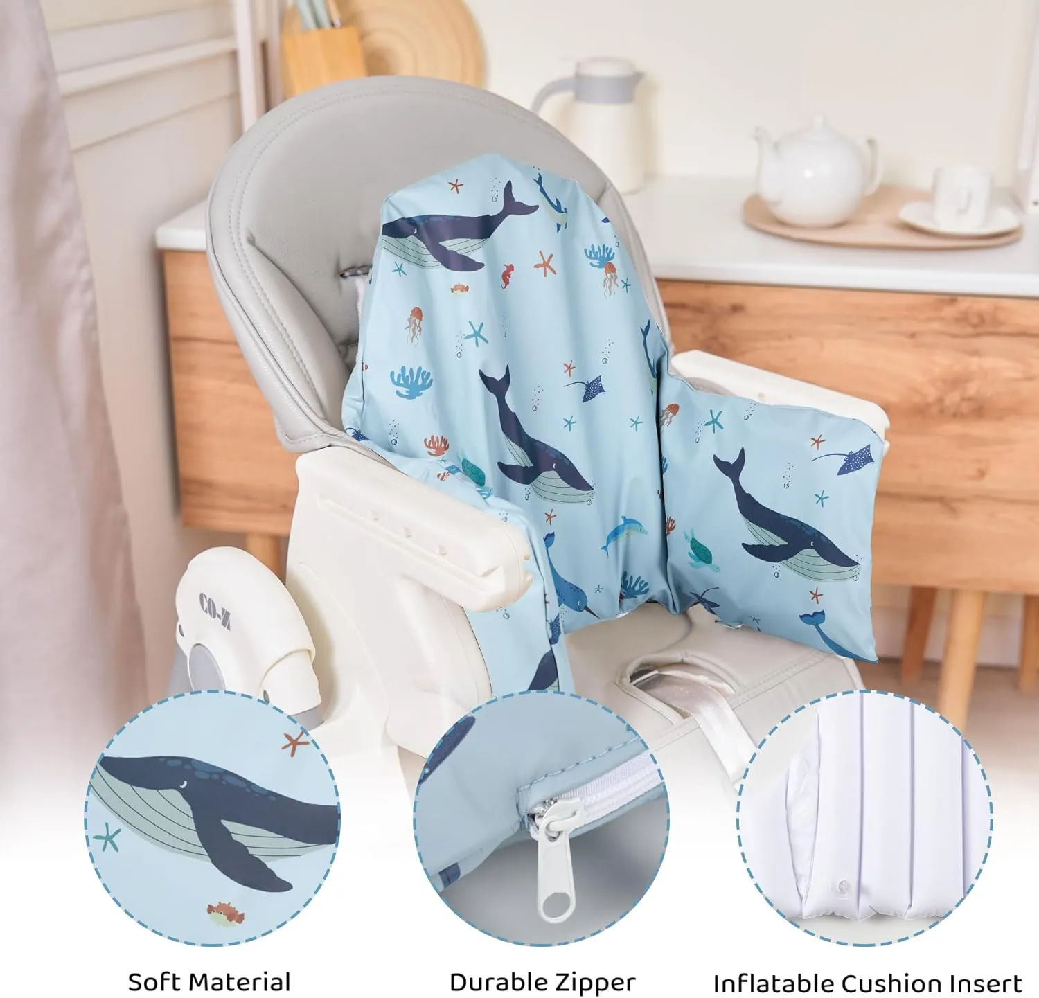 High Chair Cushion with Cover Pad for IKEA Antilop Babies Toddlers Inflatable & Reversible Built-in Inflatable Cushion