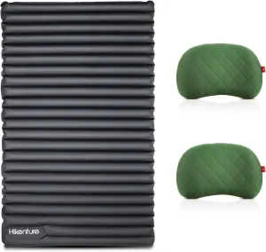 Hikenture Double Sleeping Pad Foot Pump with 2 Inflatable Camping Pillows Green