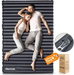 Hikenture Double Sleeping Pad for Camping, 4" Extra-Thick Camping Mattress 2 Person, Inflatable & Ultralight Sleeping Mat for Backpacking, Hiking (Grey Foot Pump, Semi Double(79 * 47.5 in))