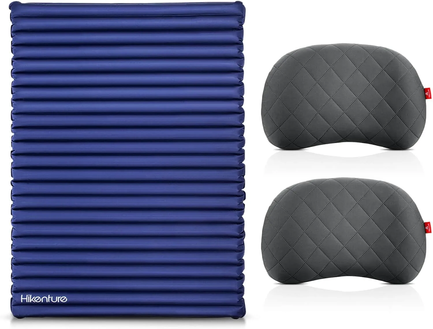 Hikenture Double Sleeping Pad Large with 2 Inflatable Camping Pillows Grey