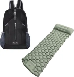 Hiking Backpack and Ultralight Inflatable Camping Sleeping Pad, Ideal for Hiking, Travel & Outdoor Adventures