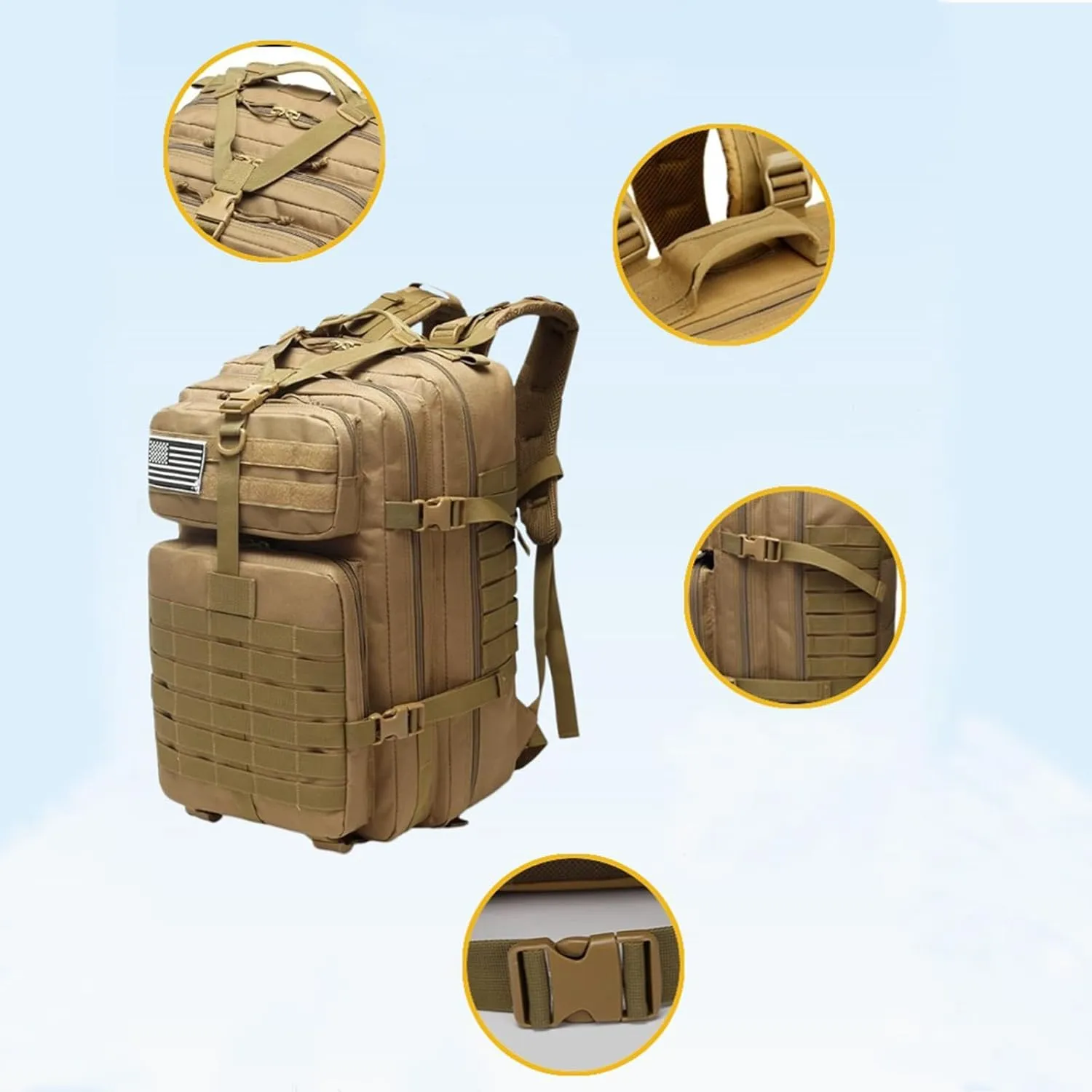 Hiking Backpack for Men and Women 42L 3 Days Assault Pack Bag Large Rucksack For Out Bag Hiking Rucksack (khaki)