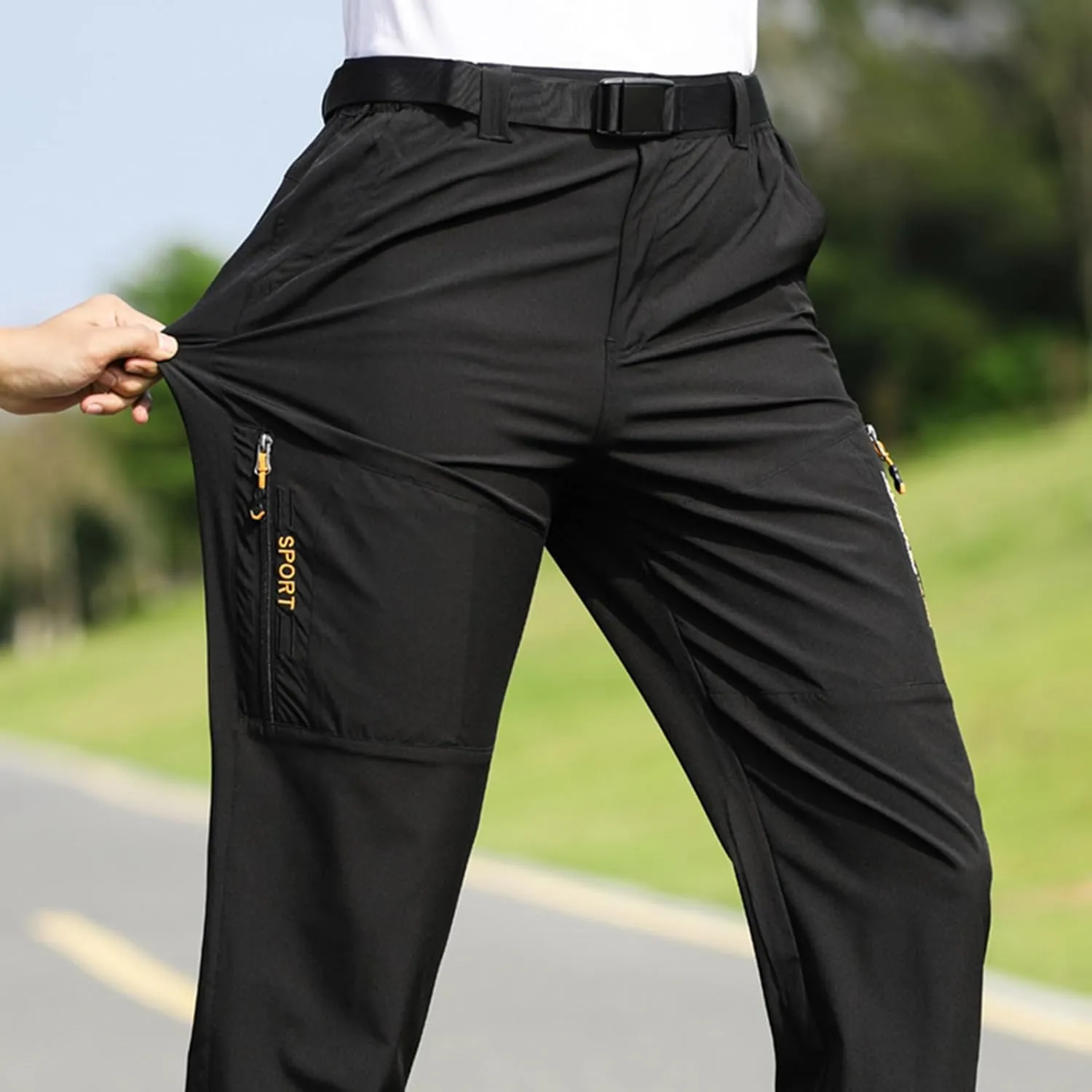 Hiking Pants Men with Belt 5 Pockets Waterproof Lightweight Quick Dry Travel Fishing Workout Outdoor Pant Stretch Active