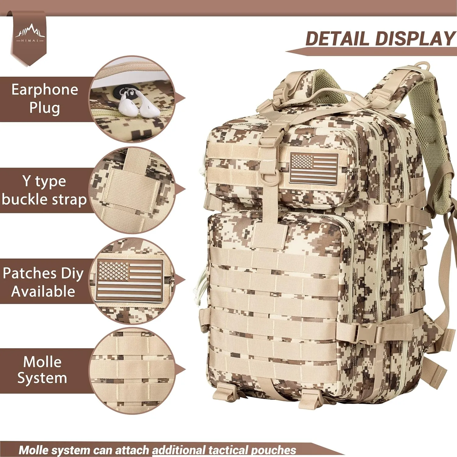 Himal Outdoors Military Tactical Backpack - Large Army 3 Day Assault Pack Molle Bag Rucksack,40L (Acu)