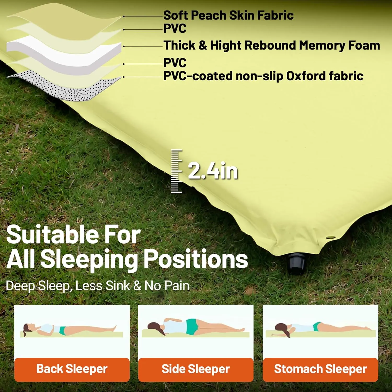 Himalaya Lightweight Camping Sleeping Pad Inflatable Sleeping Mat Compact Camping Air Mattress with Pillow 2 Person Backpacking Foam Sleeping Pad