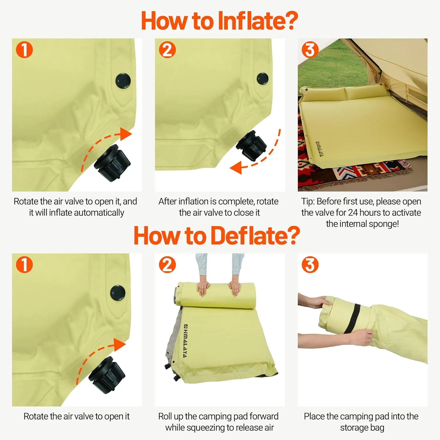 Himalaya Lightweight Camping Sleeping Pad Inflatable Sleeping Mat Compact Camping Air Mattress with Pillow 2 Person Backpacking Foam Sleeping Pad