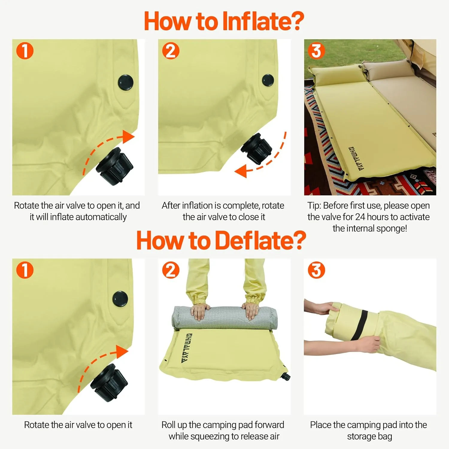 Himalaya Lightweight Camping Sleeping Pad Inflatable Sleeping Mat Compact Camping Air Mattress with Pillow Backpacking Foam Sleeping Pad