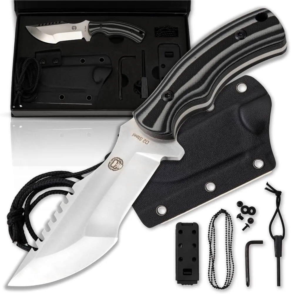 Holtzman's Gorilla Survival Baby Tracker Fixed Blade Hunting & Camping Knife with Fire Starter and Complete Tactical Survival Kit (Grey)