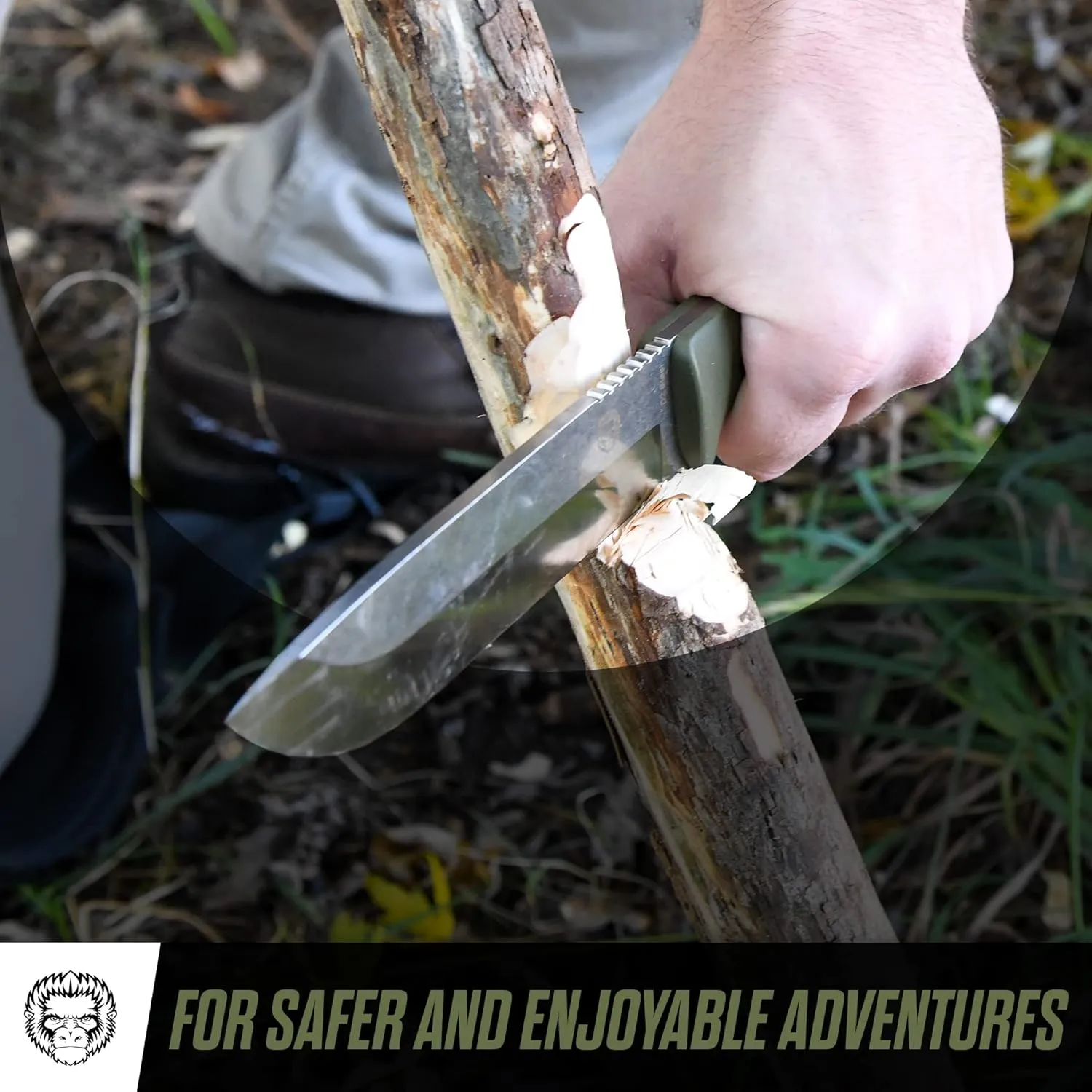 Holtzman's Gorilla Survival Bushwhacker Fixed Blade Knife with Fire Starter, G10 Scraper, and Paracord (Green) - Ideal for Camping and Survival