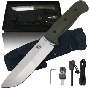Holtzman's Gorilla Survival Bushwhacker Fixed Blade Knife with Fire Starter, G10 Scraper, and Paracord (Green) - Ideal for Camping and Survival