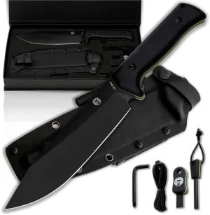 Holtzman's Gorilla Survival Congo Fixed Blade Camping & Survival Knife with Fire Starter, G10 Scraper & Paracord (Black) - Ideal for Bushcraft and Outdoor Adventures