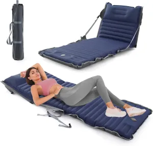 Homcosan Adjustable Camping Sleeping Pad or Chair Inflatable Camping Mat with Pillow Built-in Foot Pump Sleeping Pad for Camping Backpacking Hiking Traveling Tent-Navy Blue
