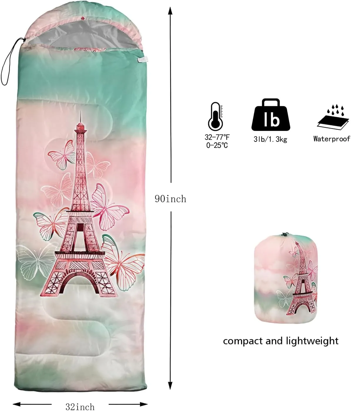 HOSIMA Boho Butterfly Sleeping Bags for Adults Cold Weather&Warm Weather Kids Sleeping Bags for Camping Hiking Travel-Compact Mummy Sleeping Bag,Ultra Light Sleeping Bag for Backpacking.