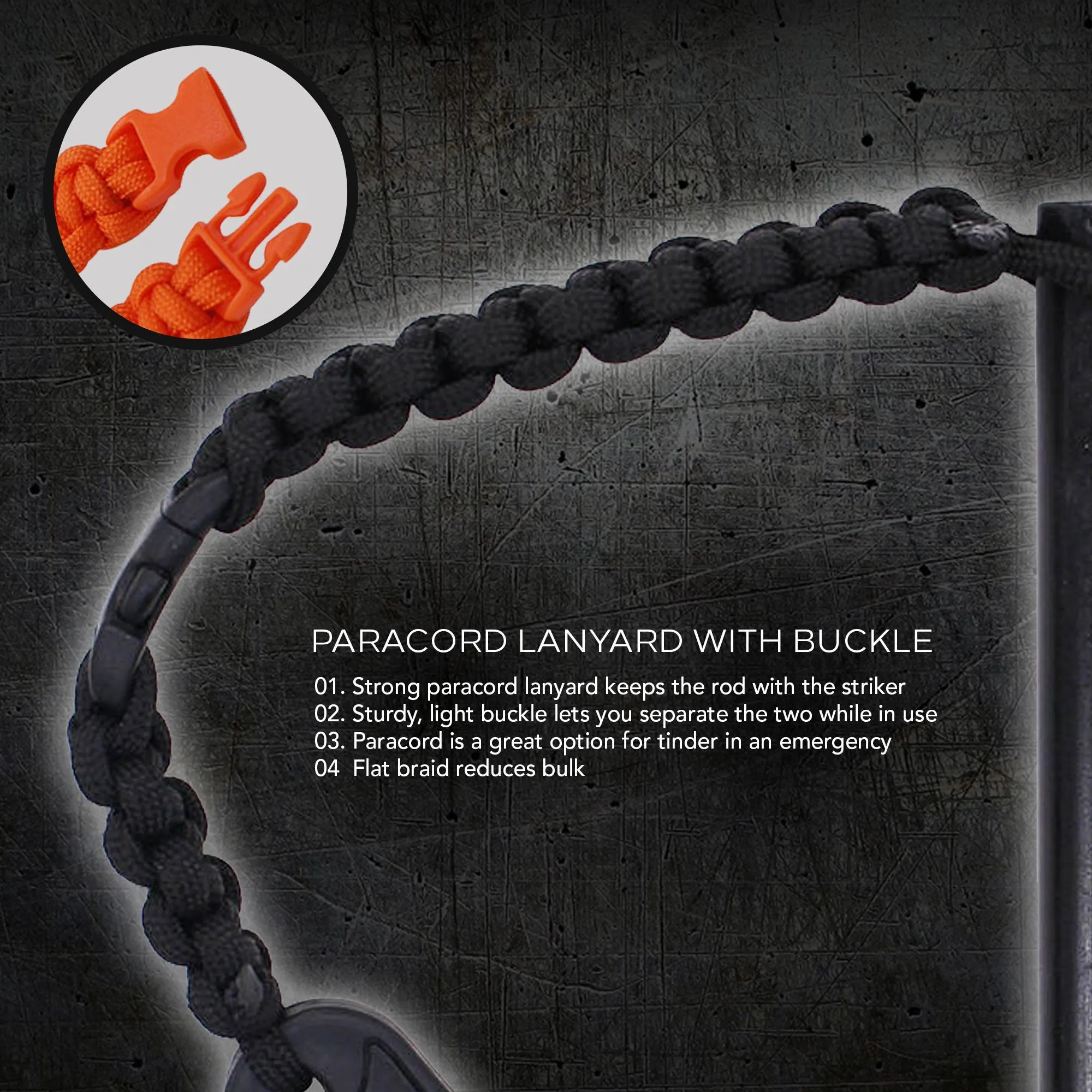 Hot Strike Ferro Rod Fire Starter | Emergency Ferrocerium Tool with Premium Striker and Lanyard with Buckle | Large Flint & Steel Survival Kit (5 x 1/2 in) | Camping;  Survival;  Emergency