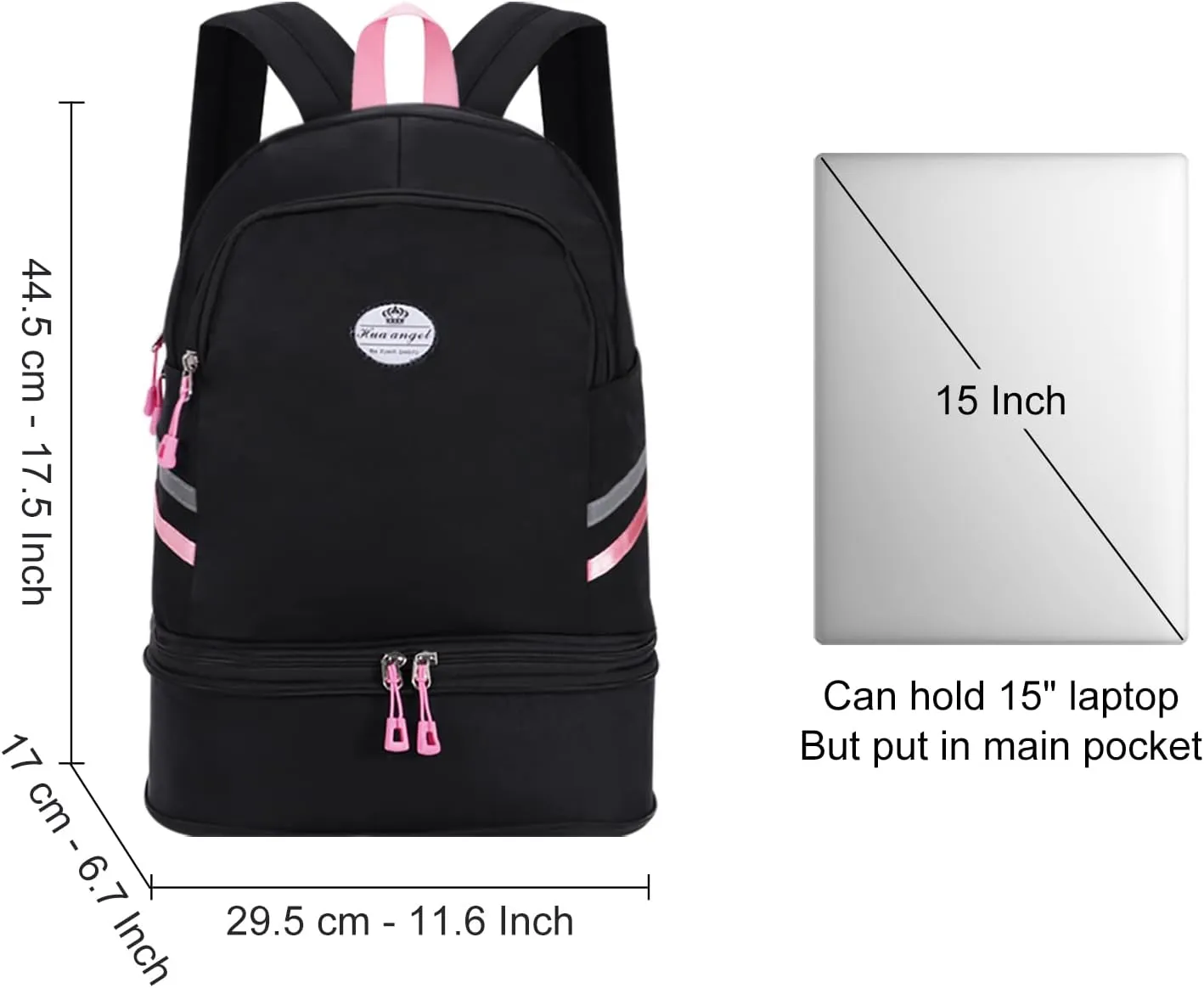 HUA ANGEL Multi-purpose Nylon Travel Backpack Foldable Women's Gym Pack with Shoe Compartment - Fitness Sport Swimming 20-30l