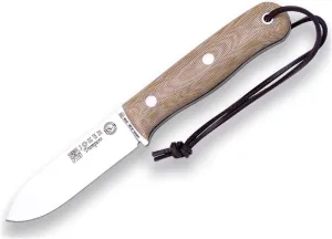 Hunting and Mountaineering Knife Joker CM113-P Trampero, Walnut Wood Handle, 10 cm Steel Blade Sandvik 14c28n, with Leather Sheath, Fire Starter, Tool for Fishing, Hunting, Camping and Hiking