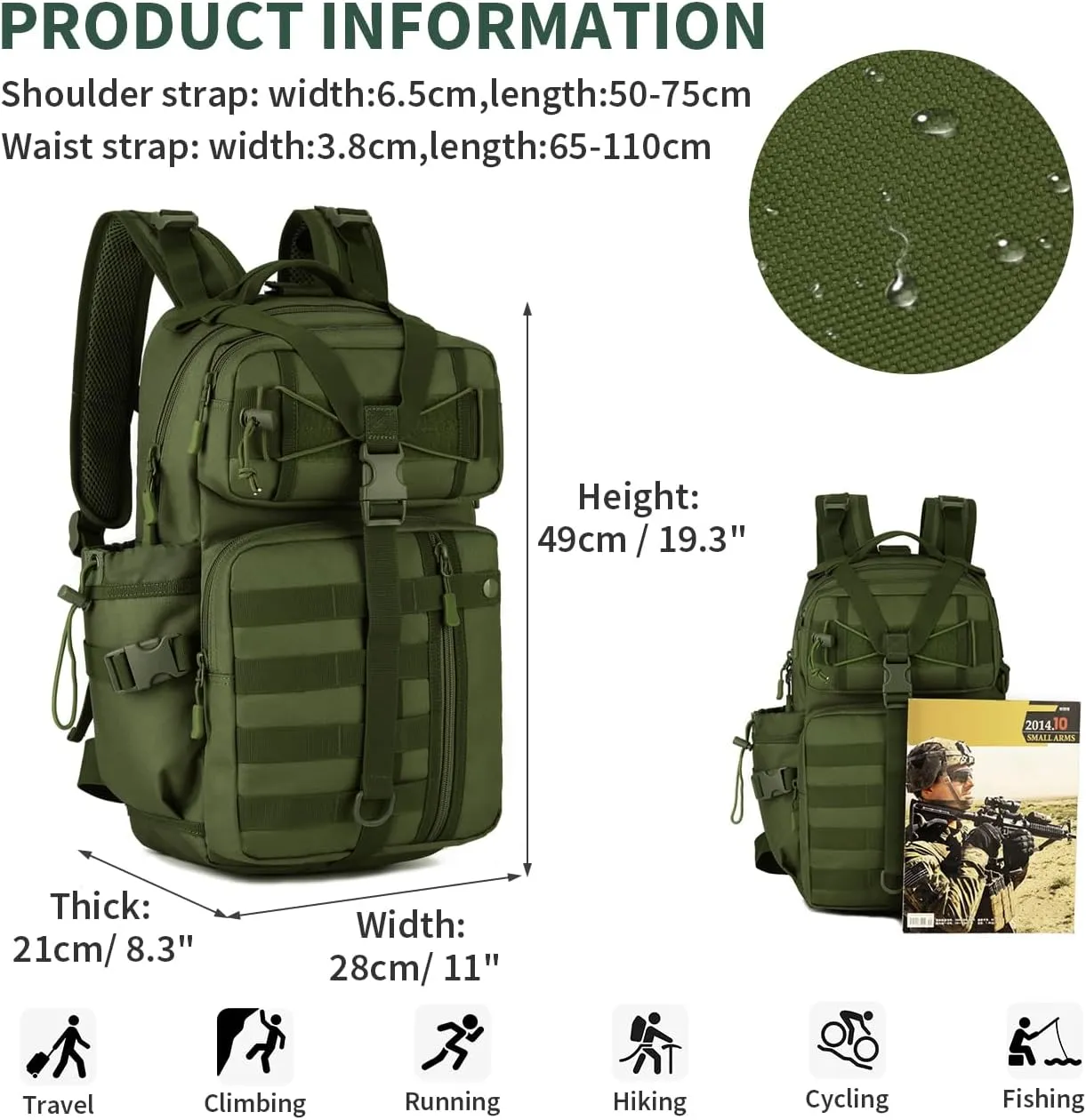 HUNTVP 30L Military Backpack, Men's Sports Backpack Tactical Backpack, 30 Litres, Miltec Backpack for Travel Trekking Cycling Outdoor Camping Hiking