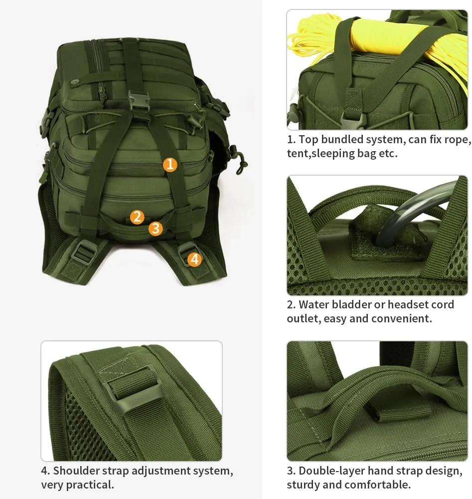 HUNTVP 30L Military Backpack, Men's Sports Backpack Tactical Backpack, 30 Litres, Miltec Backpack for Travel Trekking Cycling Outdoor Camping Hiking