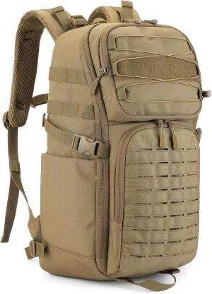 HUNTVP 35L Tactical Backpack Military MOLLE Bag Army Tactical Laptop Backpack 3 Day Pack 1000D Military Gear Camping Hiking Outdoor Rucksack with 15.6 inch Laptop Quick Access, Brown