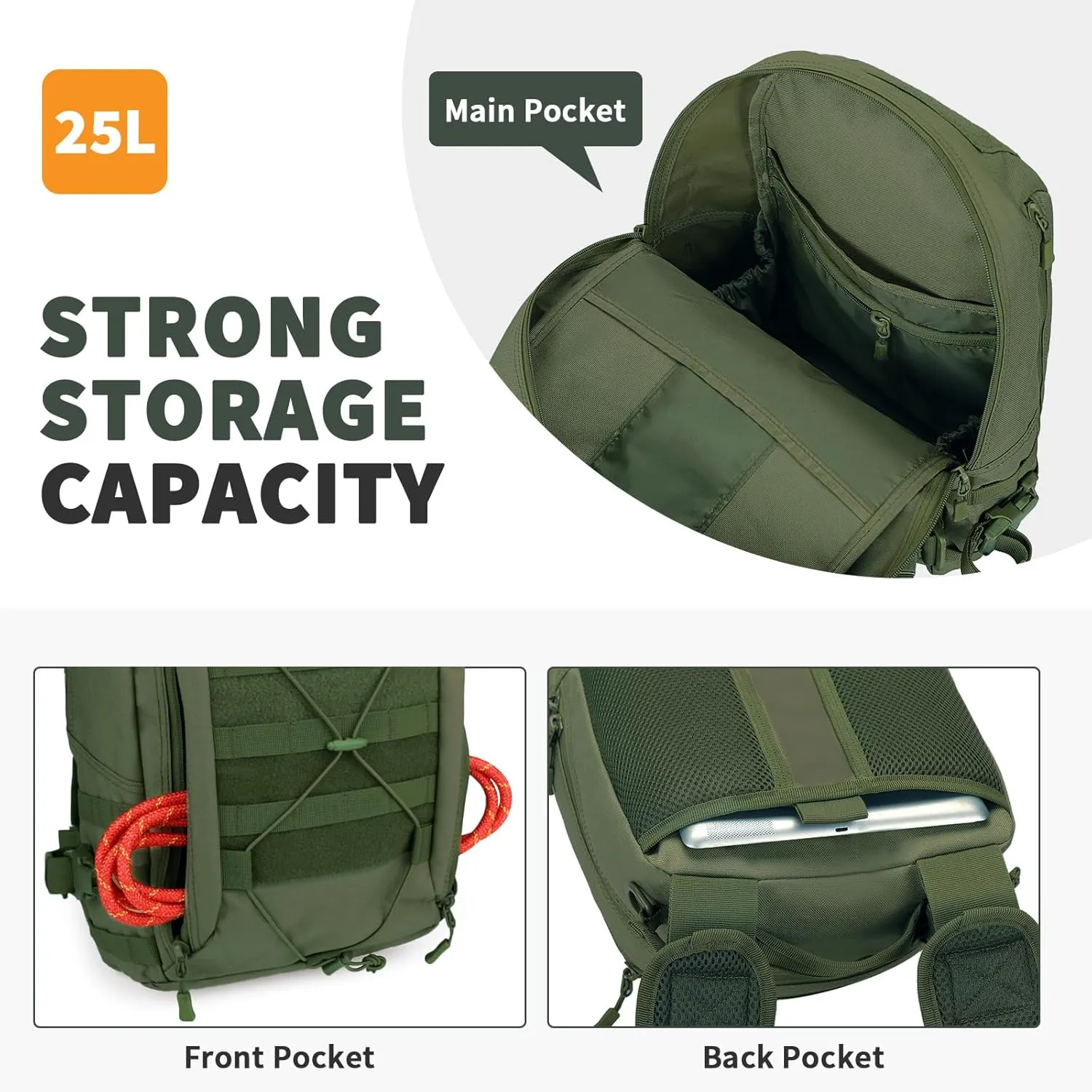 HUNTVP Military MOLLE Backpack Hunting Rucksack Gear Tactical Backpck Assault Pack Can Attach with the Vest and Belt (Army Green)