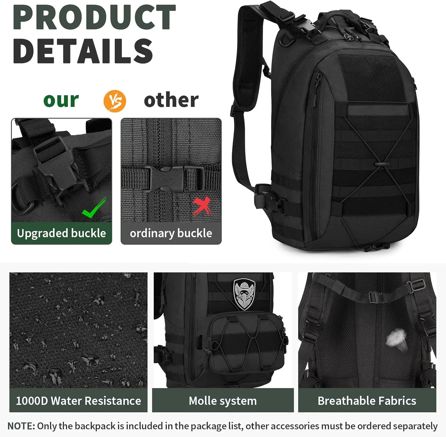 HUNTVP Military MOLLE Backpack Hunting Rucksack Gear Tactical Backpck Assault Pack Can Attach with the Vest and Belt