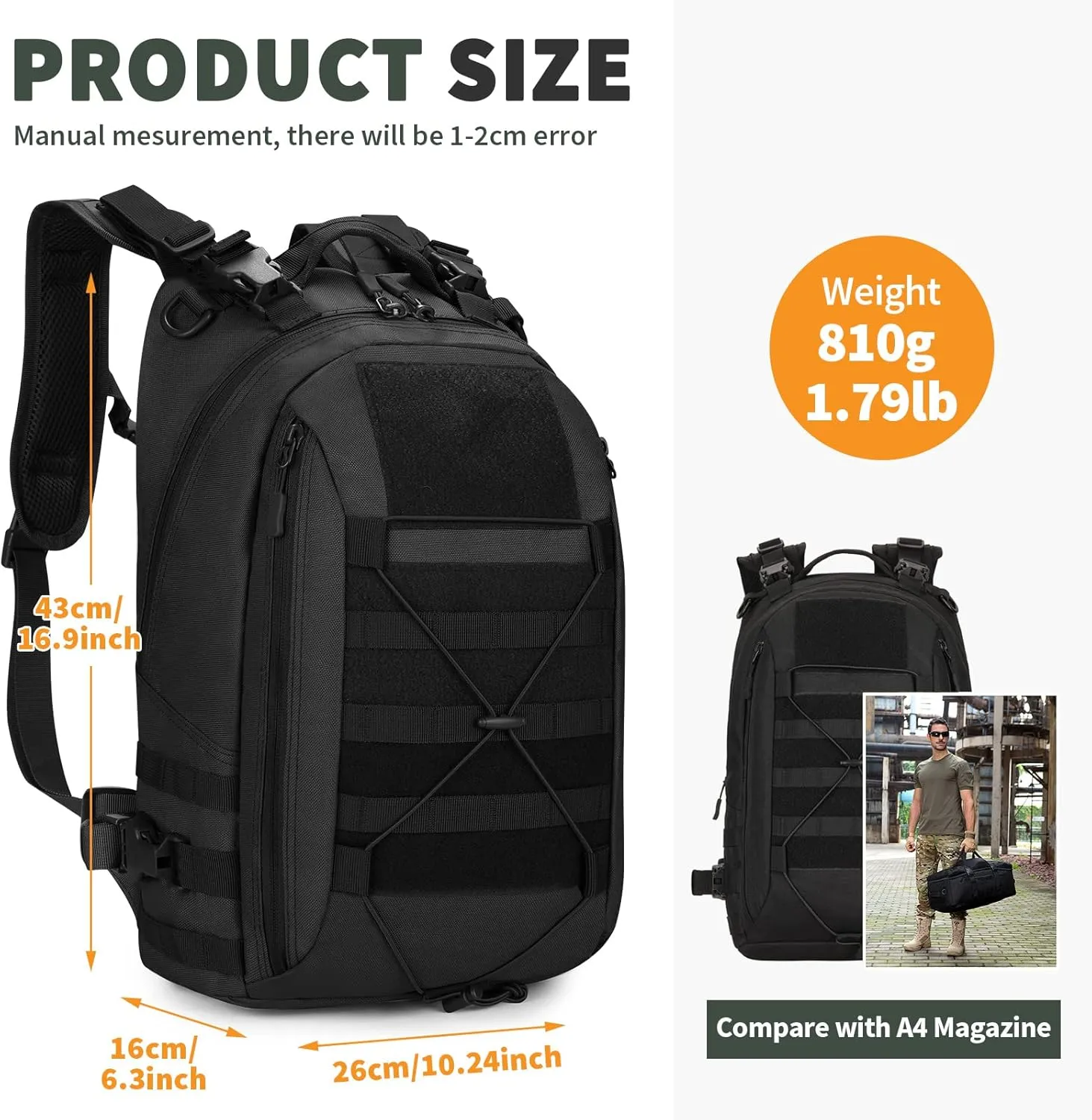 HUNTVP Military MOLLE Backpack Hunting Rucksack Gear Tactical Backpck Assault Pack Can Attach with the Vest and Belt