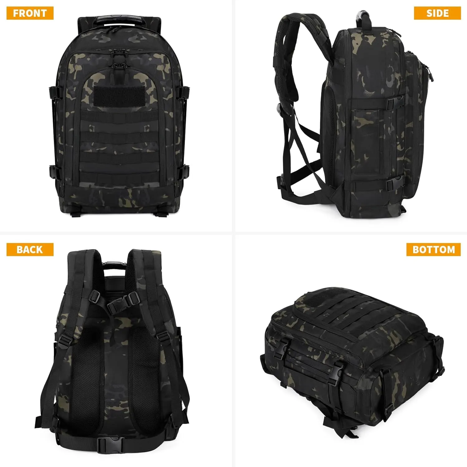 HUNTVP Tactical Backpack Military Backpack MOLLE Hunting Rucksack Gear Assault Pack 45L Army Backpack (Camo)