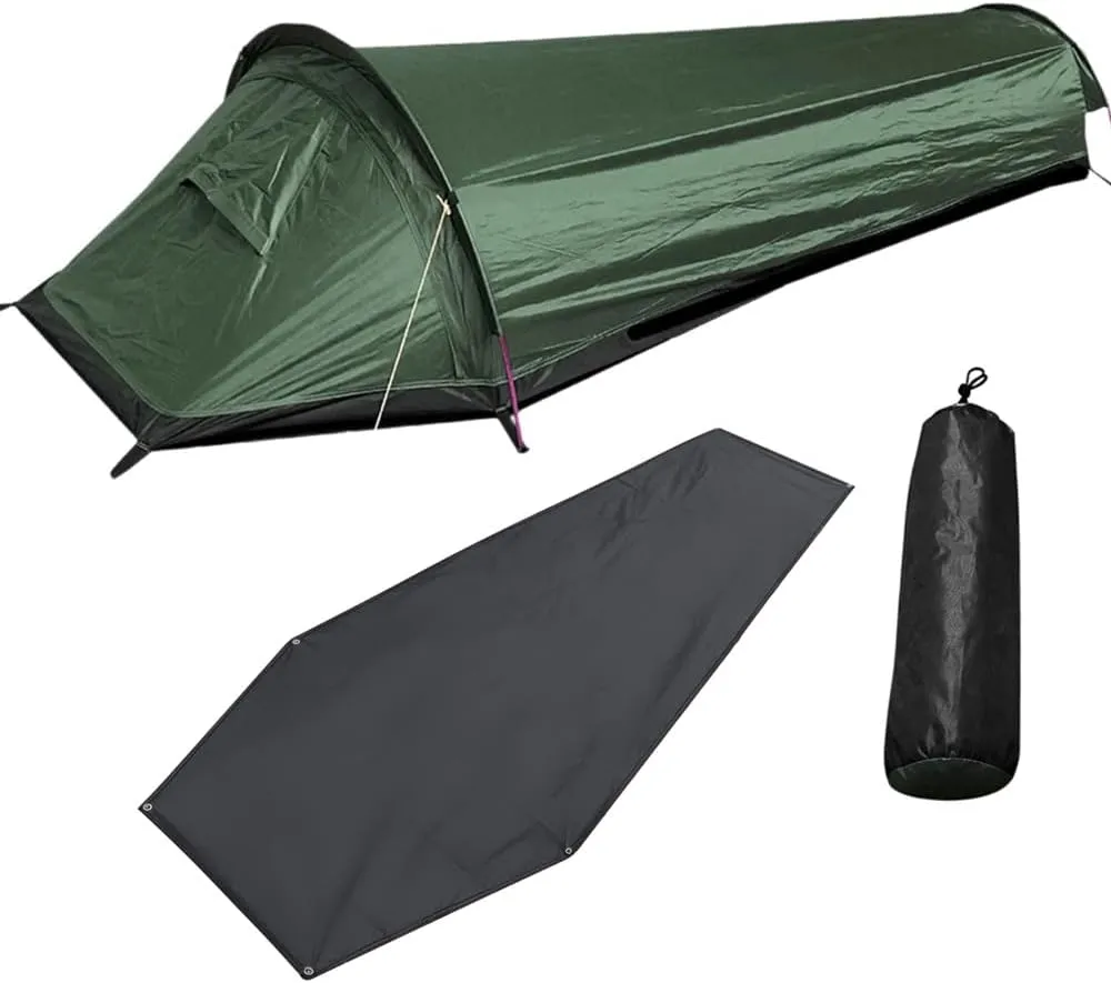 HXBER Single Person Backpacking Tent Hiking Bivy Tent Lightweight Sleeping Bag Tent with Ground Cloth