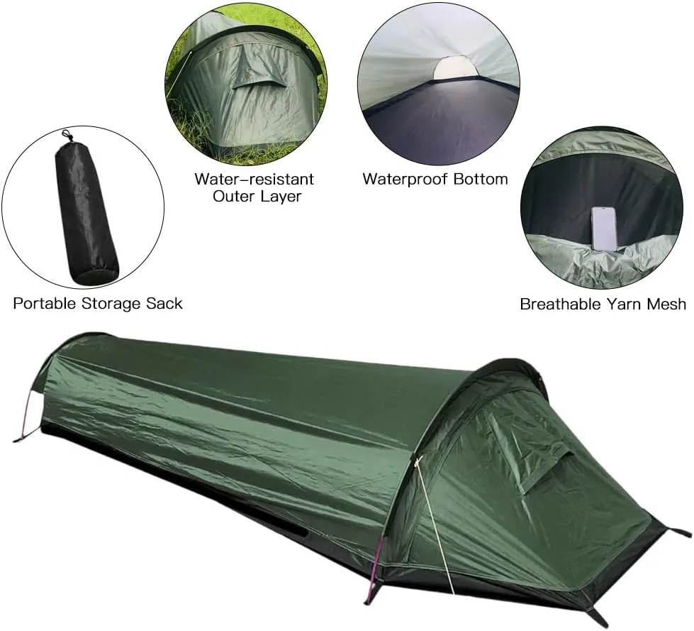 HXBER Single Person Backpacking Tent Hiking Bivy Tent Lightweight Sleeping Bag Tent with Ground Cloth